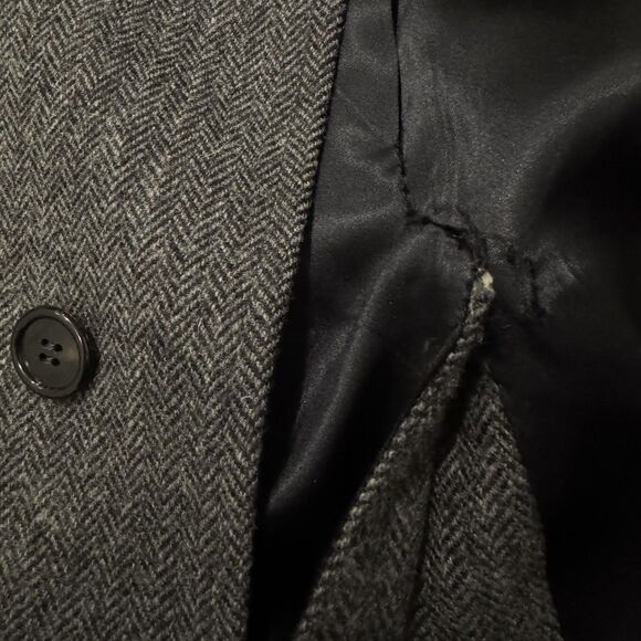 Vintage Silversteins Overcoat Mens L Gray Herringbone Pure Wool Topcoat Long - Picture 5 of 10